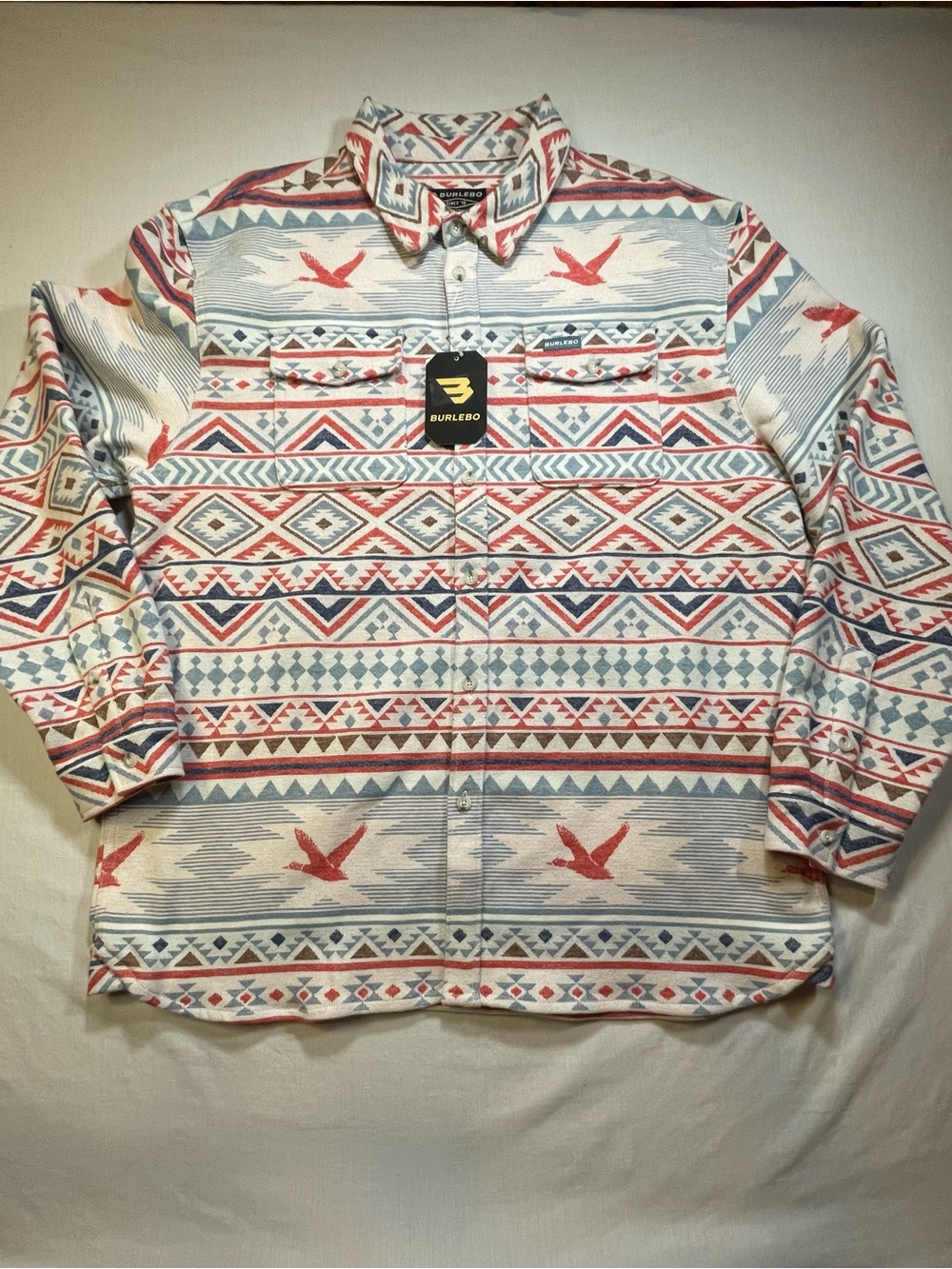 Burlebo NWT Vintage Heavyweight Flannel Shirt XL Button Up Aztec Flying Duck